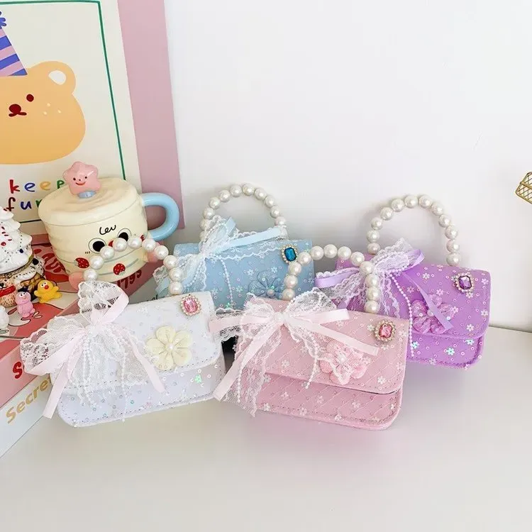 Tas Selempang Anak Bahan PU Sintetis Motif Print Warna Putih Bentuk Kotak Tali Grosir Import