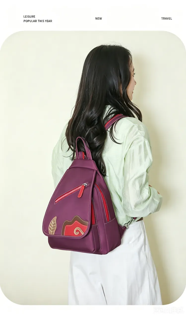 Tas Ransel Wanita Bahan Nylon Warna Ungu Resleting Grosir Import