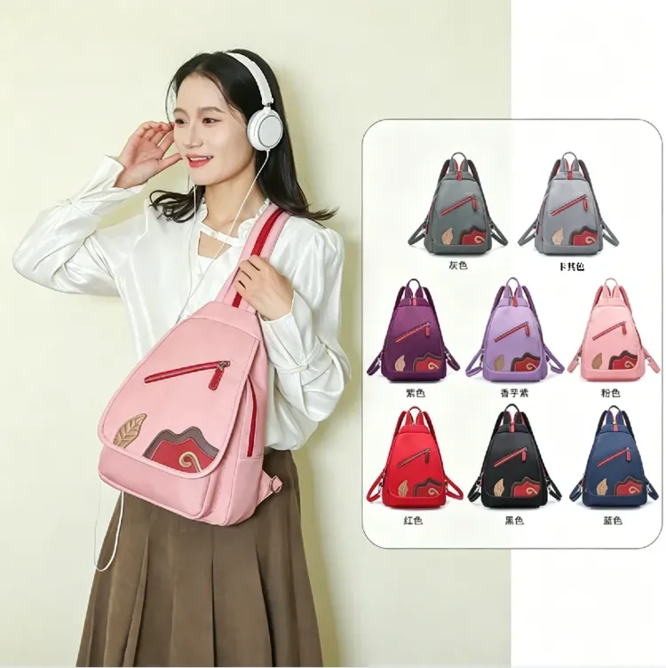 Tas Ransel Wanita Bahan Nylon Warna Ungu Resleting Grosir Import