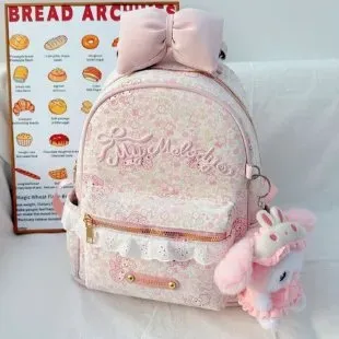 Tas Ransel Anak Bahan PU Sintetis Motif Print Warna Pink Bentuk Kotak Tali Grosir Import