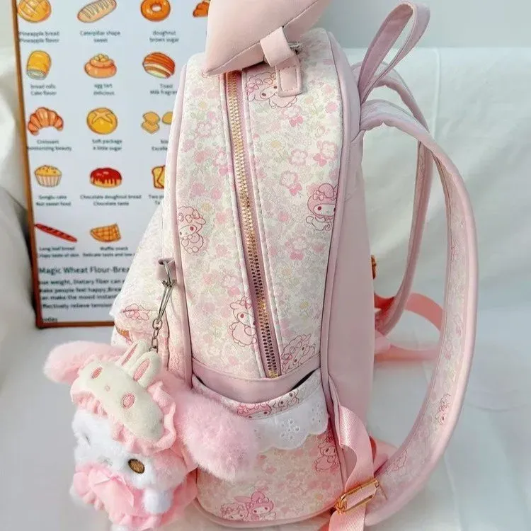 Tas Ransel Anak Bahan PU Sintetis Motif Print Warna Pink Bentuk Kotak Tali Grosir Import