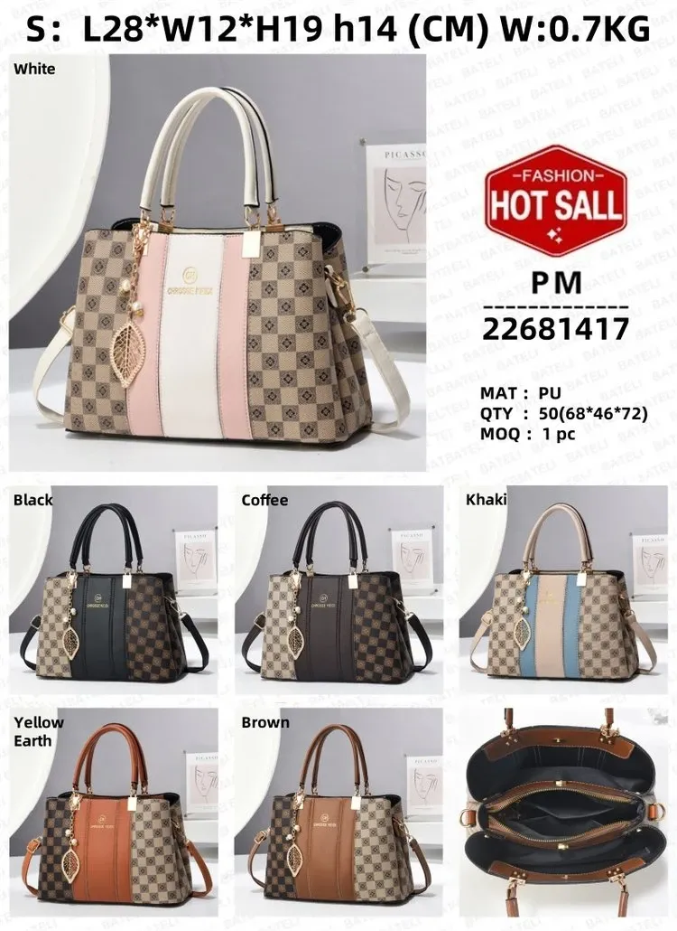 Tas Selempang Wanita Bahan PU Sintetis Motif Polkadot Warna Pink Bentuk Kotak Warna Kuning