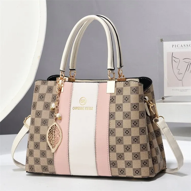 Tas Selempang Wanita Bahan PU Sintetis Motif Polkadot Warna Pink Bentuk Kotak Warna Kuning