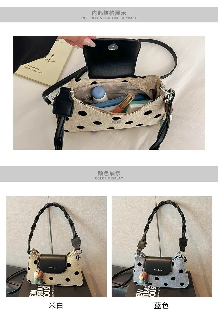 Tas Selempang Wanita Bahan PU Sintetis Motif Polkadot Warna Hitam Bentuk Kotak untuk Reseller
