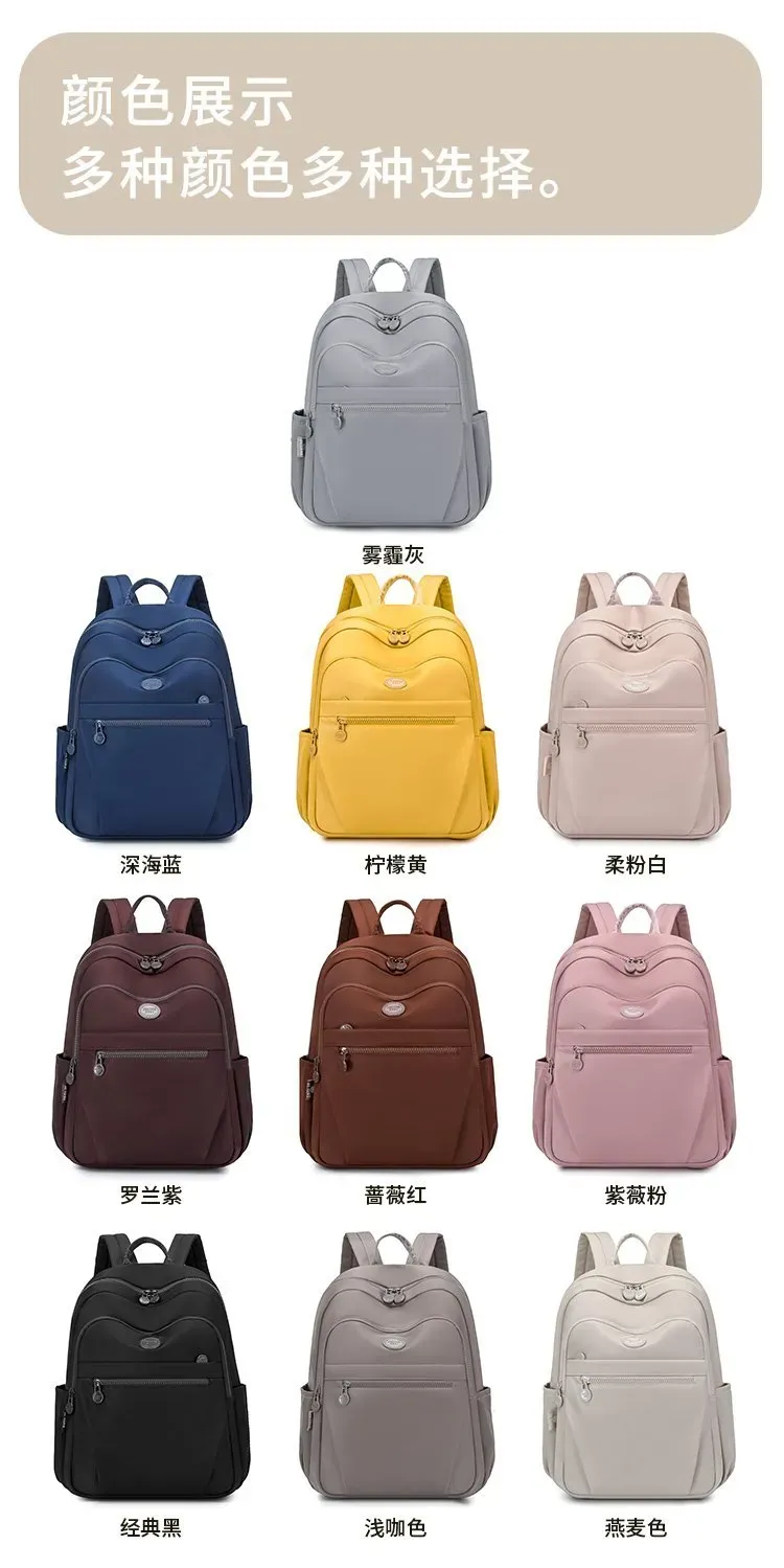 Tas Ransel Wanita Bahan Nylon Polos Warna Pink Bentuk Kotak Tali Lebar Resleting untuk Kerja