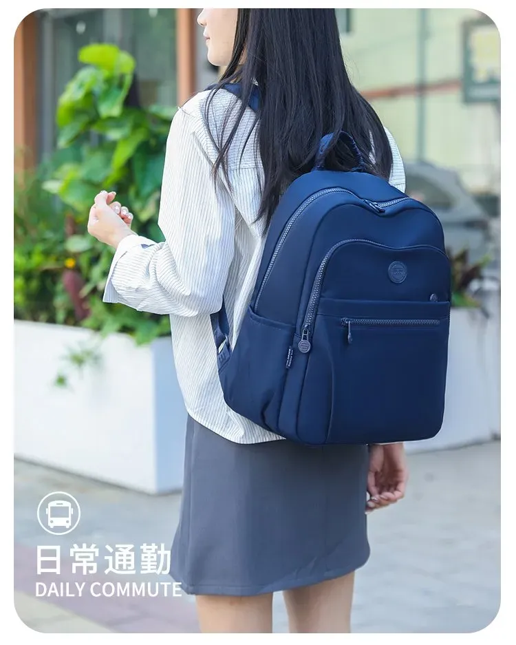 Tas Ransel Wanita Bahan Nylon Polos Warna Pink Bentuk Kotak Tali Lebar Resleting untuk Kerja