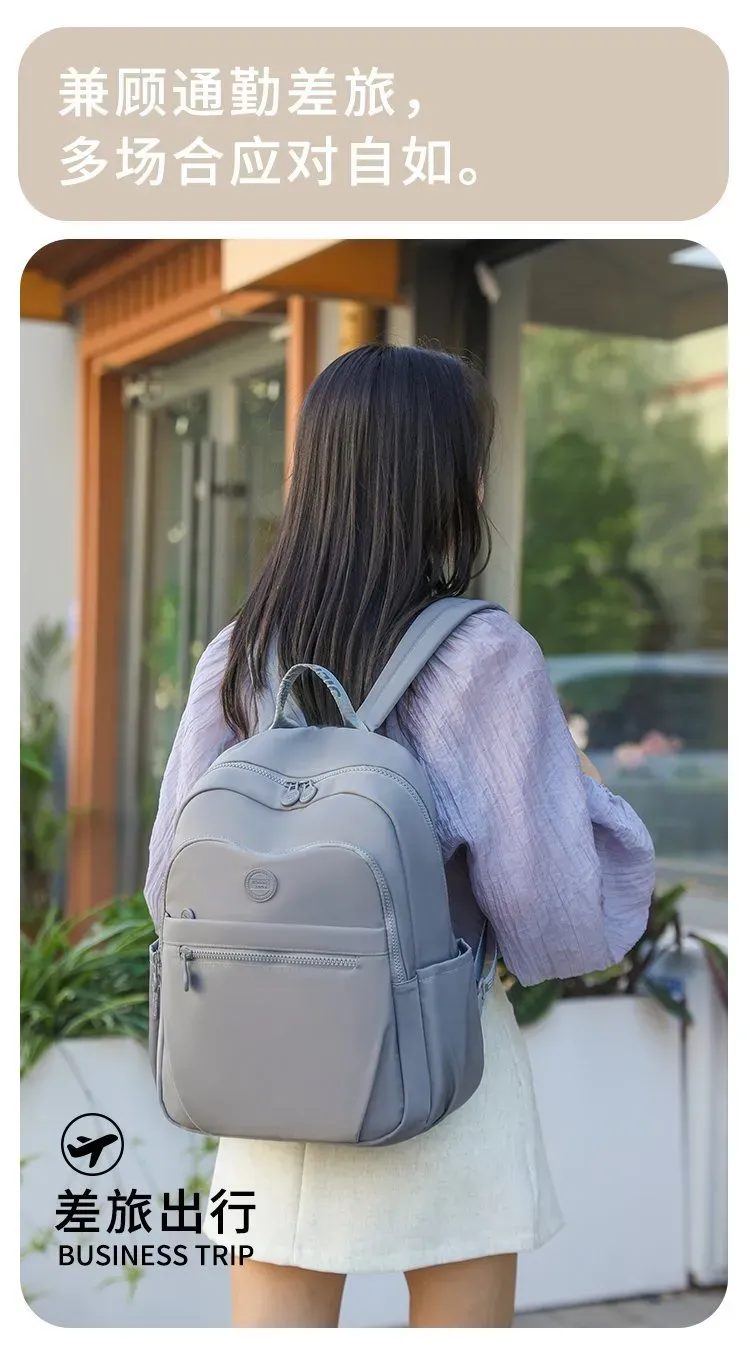 Tas Ransel Wanita Bahan Nylon Polos Warna Pink Bentuk Kotak Tali Lebar Resleting untuk Kerja