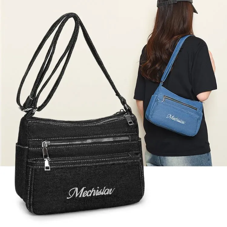 Tas Selempang Pria Bahan Oxford Polos Warna Hitam Bentuk Kotak Tali Panjang Grosir Import