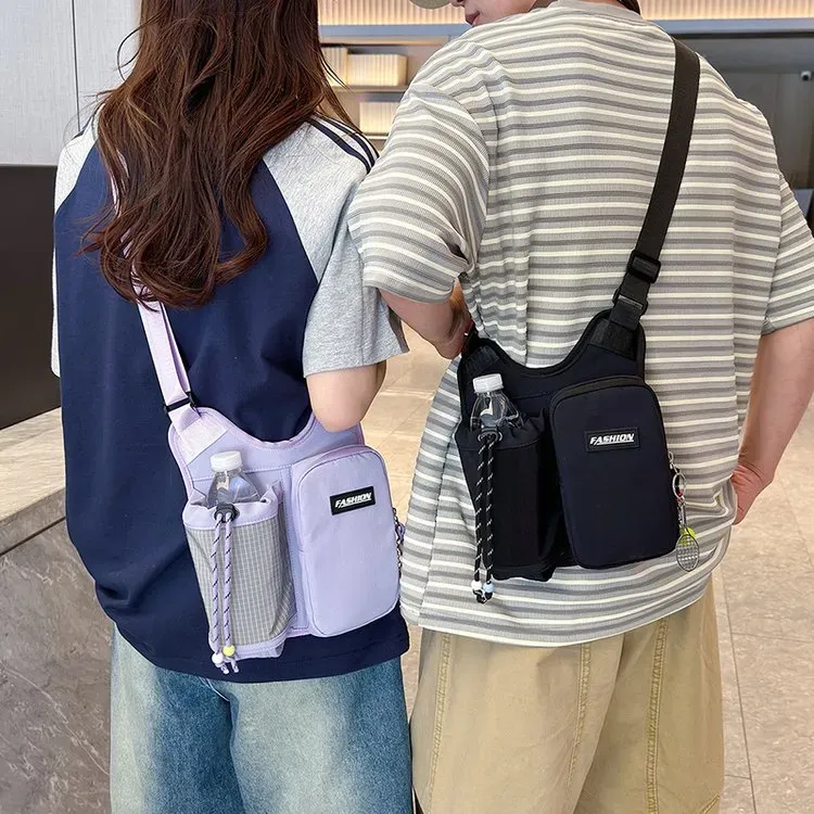 Tas Selempang Pria Bahan Oxford Polos Warna Hitam Bentuk Kotak Tali Panjang Grosir Import
