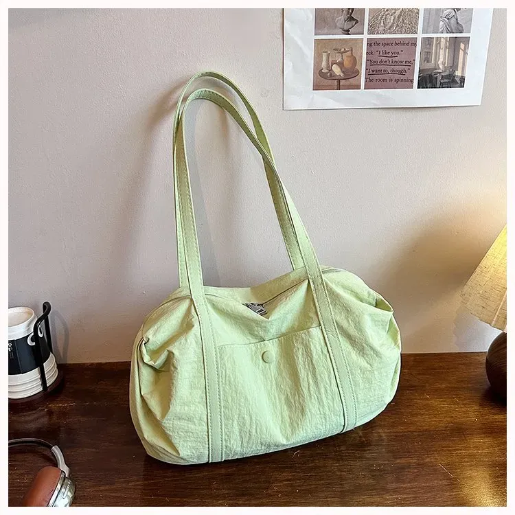 Tas Selempang Wanita Bahan Nylon Polos Warna Biru Bentuk Bulat Tali Lebar Grosir Import