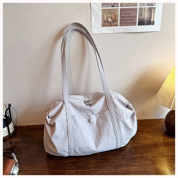 Tas Selempang Wanita Bahan Nylon Polos Warna Biru Bentuk Bulat Tali Lebar Grosir Import