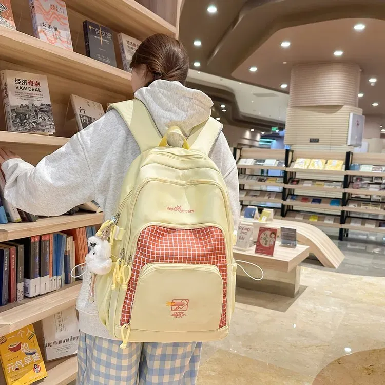 Tas Ransel Wanita Bahan Nylon Motif Polkadot Warna Pink Bentuk Kotak Tali Lebar Resleting