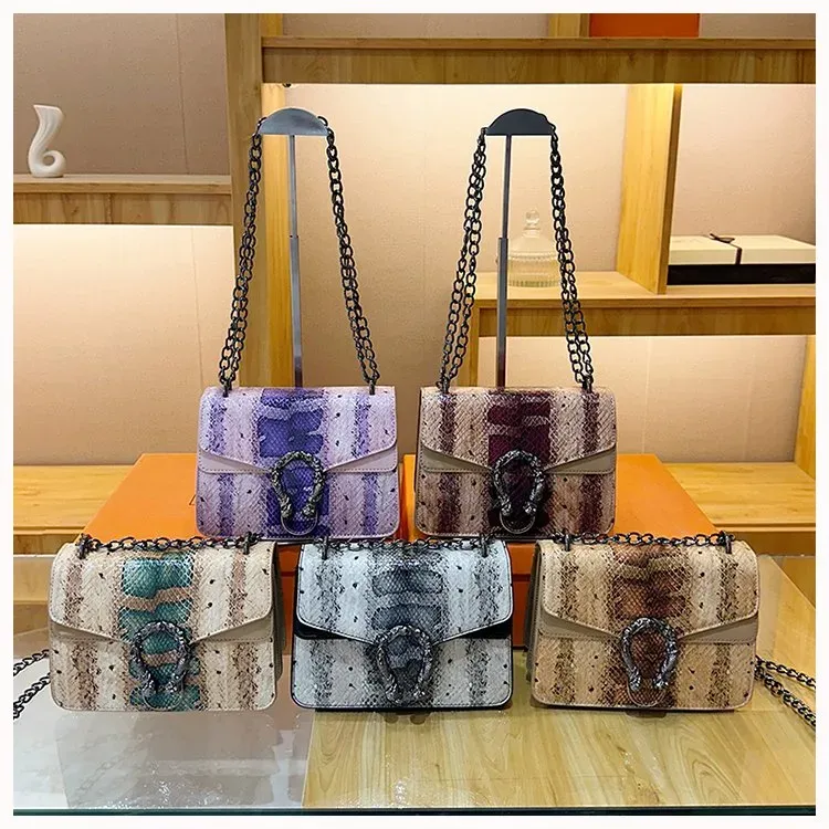 Tas Selempang Wanita Bahan PU Sintetis Motif Print Warna Hijau Bentuk Kotak Tali untuk Toko
