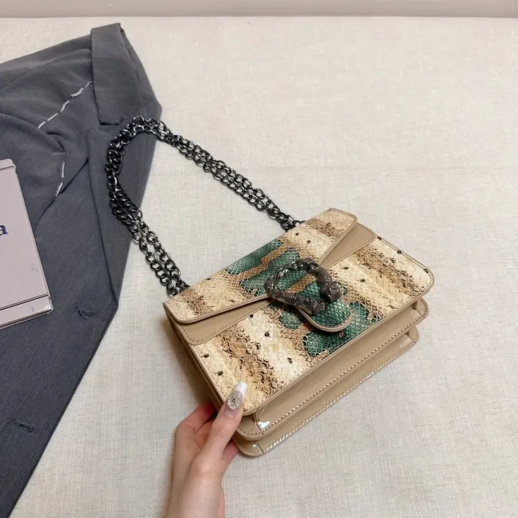 Tas Selempang Wanita Bahan PU Sintetis Motif Print Warna Hijau Bentuk Kotak Tali untuk Toko