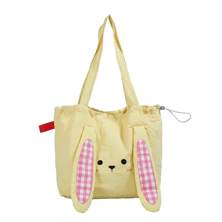 Tas Selempang Wanita Bahan Nylon Motif Print Warna Kuning Bentuk Kotak Tali Grosir Import