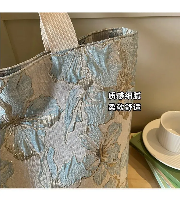 Tas Selempang Wanita Bahan PU Sintetis Motif Floral Warna Biru Bentuk Kotak Tali Grosir Import