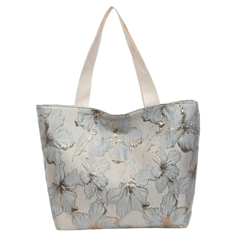 Tas Selempang Wanita Bahan PU Sintetis Motif Floral Warna Biru Bentuk Kotak Tali Grosir Import