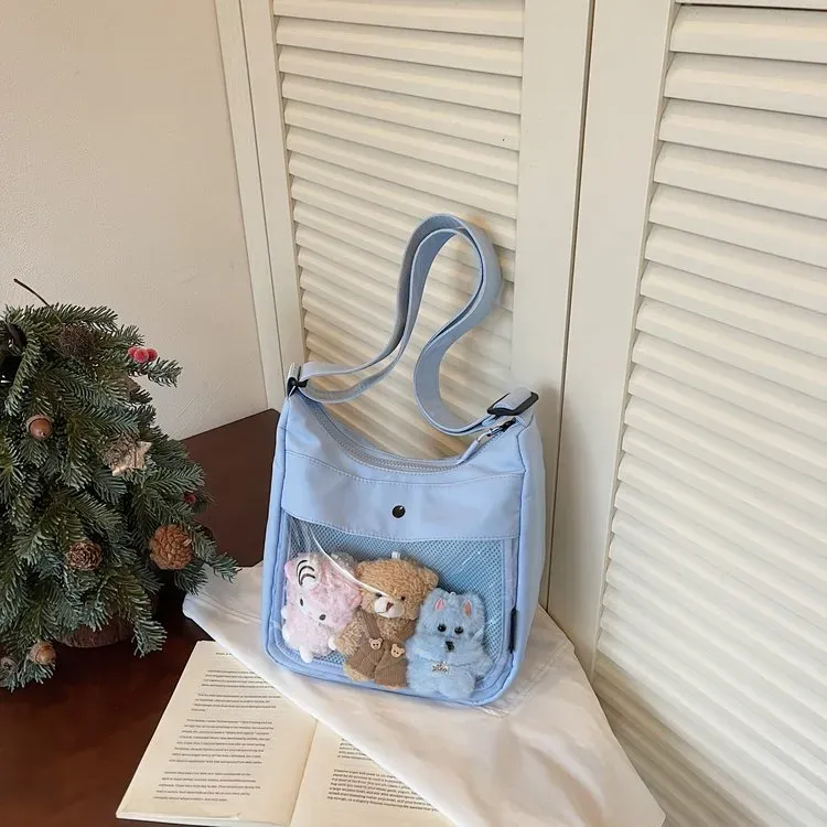 Tas Selempang Wanita Bahan Nylon Polos Warna Kuning Bentuk Kotak Tali Panjang Grosir Import