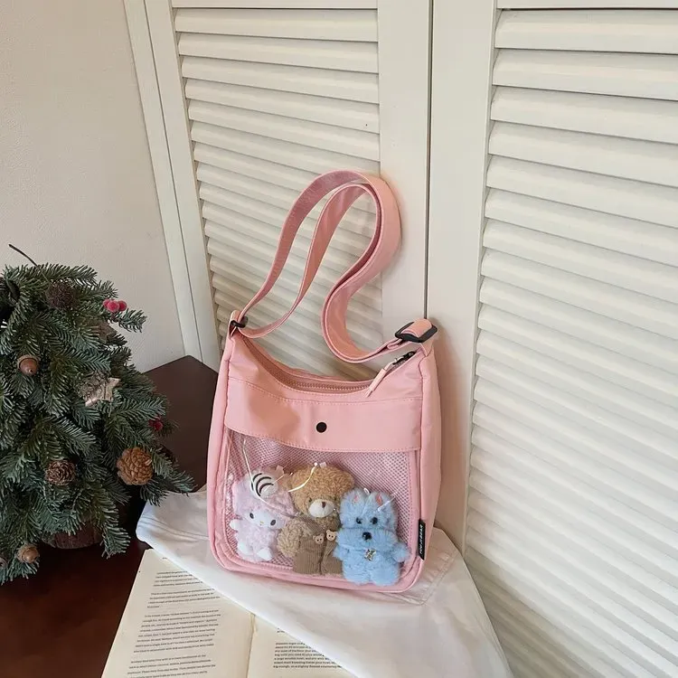 Tas Selempang Wanita Bahan Nylon Polos Warna Kuning Bentuk Kotak Tali Panjang Grosir Import