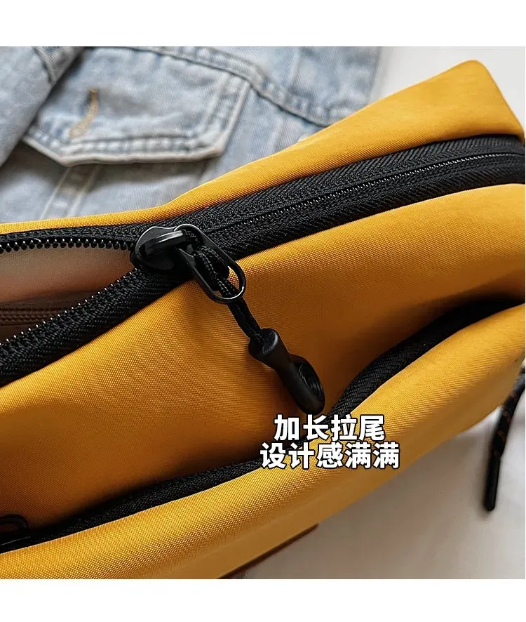 Tas Selempang Wanita Bahan PU Sintetis Polos Warna Kuning Bentuk Kotak Tali Resleting Grosir