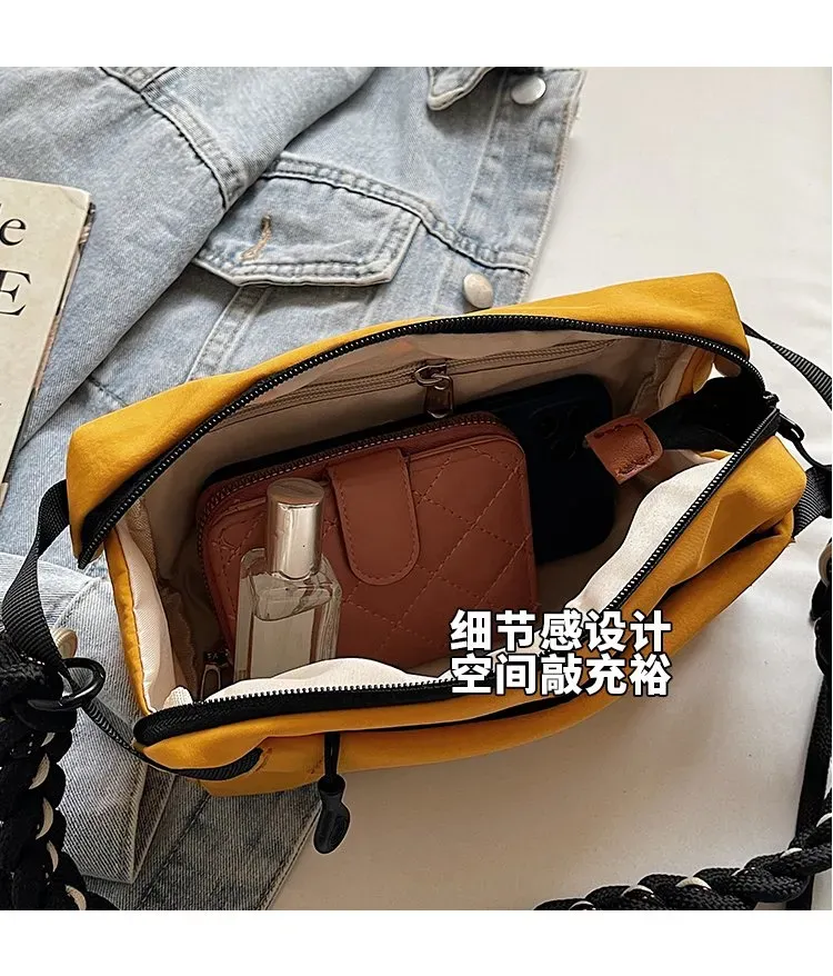 Tas Selempang Wanita Bahan PU Sintetis Polos Warna Kuning Bentuk Kotak Tali Resleting Grosir