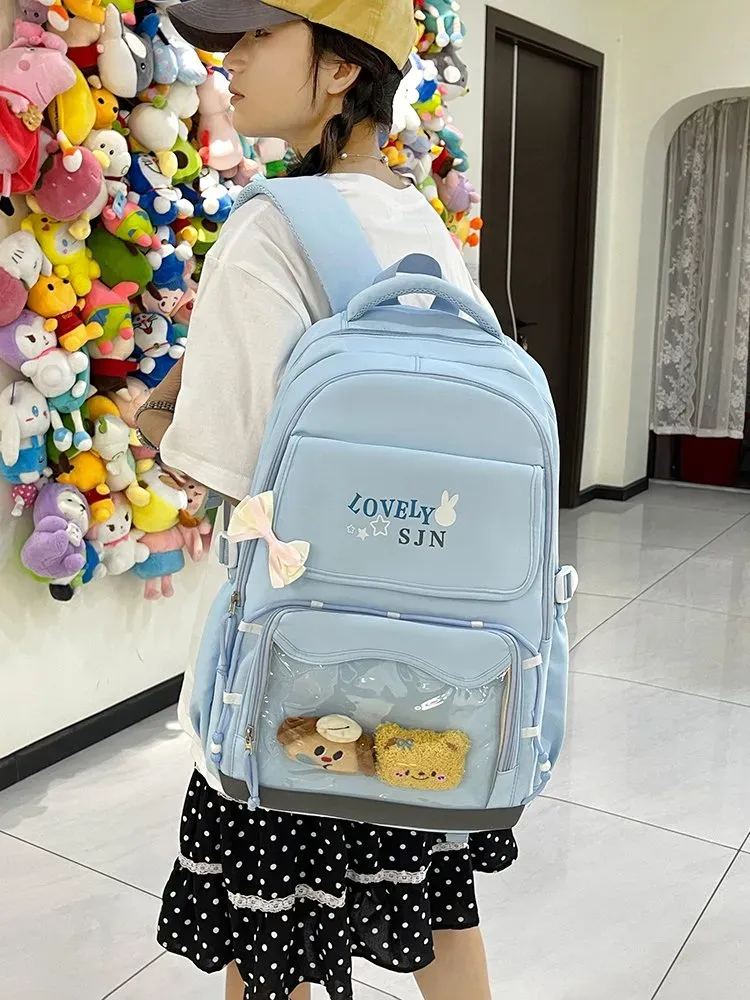Tas Ransel Wanita Bahan Oxford Polos Warna Biru Bentuk Kotak Tali Lebar Model Import