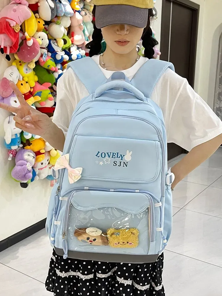 Tas Ransel Wanita Bahan Oxford Polos Warna Biru Bentuk Kotak Tali Lebar Model Import