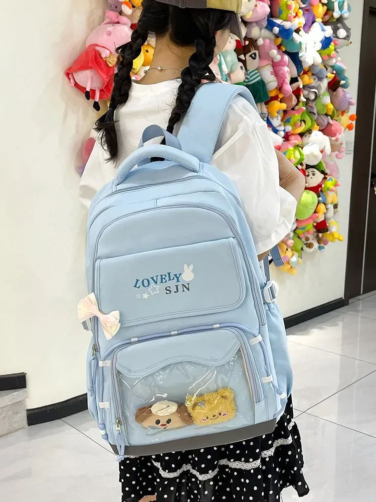 Tas Ransel Wanita Bahan Oxford Polos Warna Biru Bentuk Kotak Tali Lebar Model Import