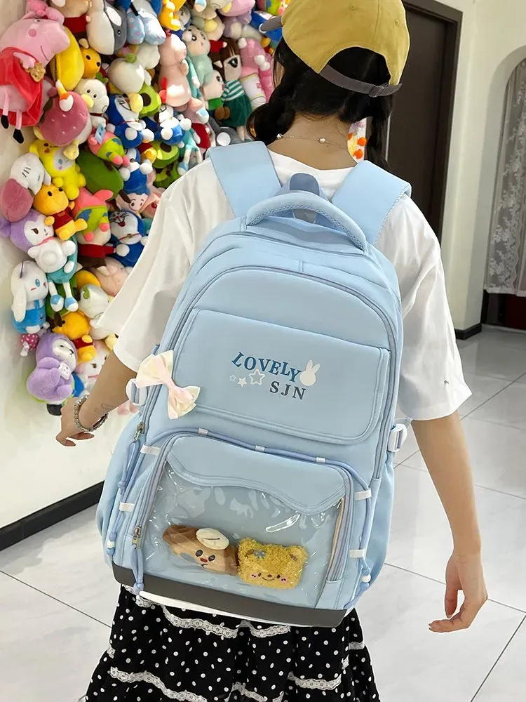 Tas Ransel Wanita Bahan Oxford Polos Warna Biru Bentuk Kotak Tali Lebar Model Import