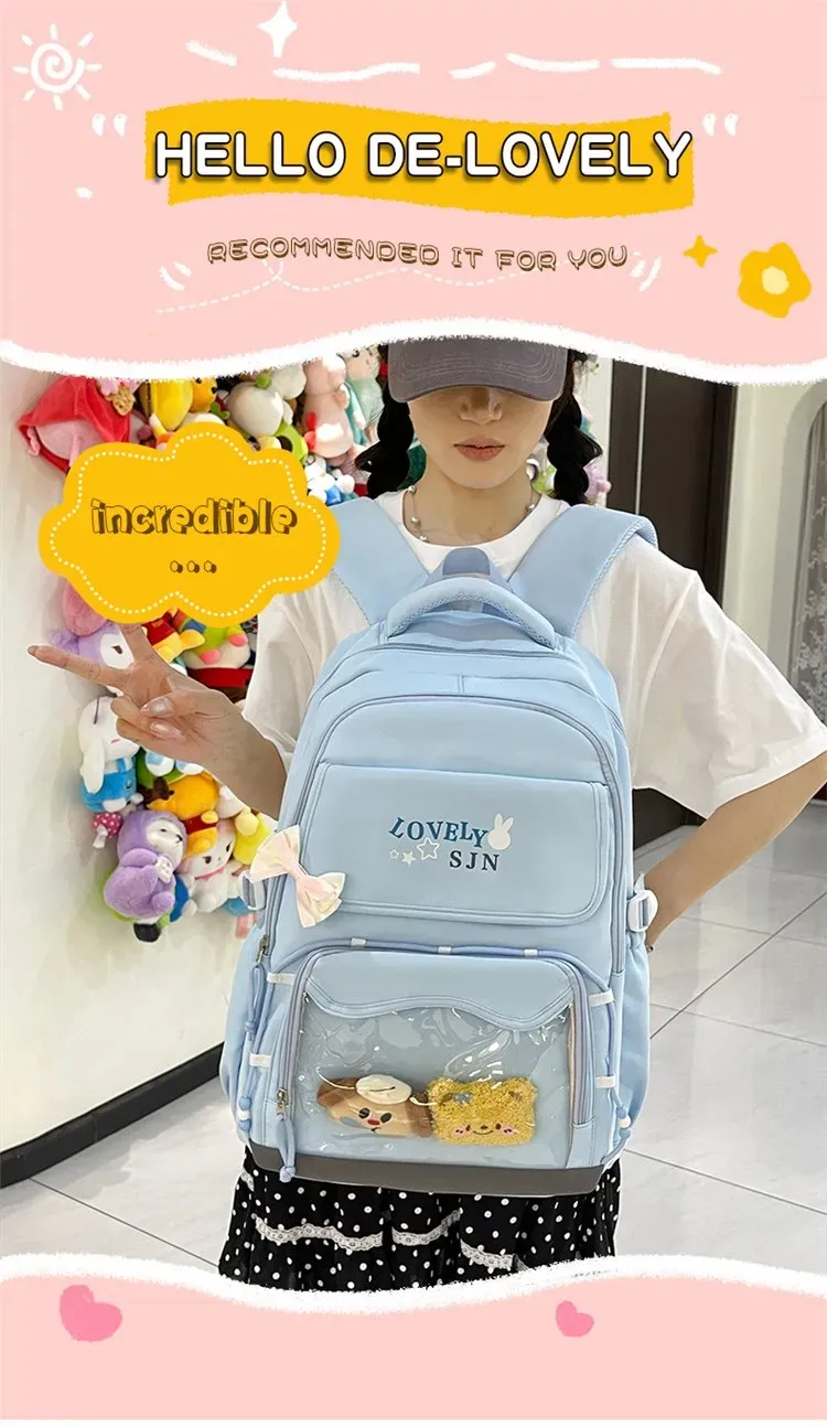 Tas Ransel Wanita Bahan Oxford Polos Warna Biru Bentuk Kotak Tali Lebar Model Import