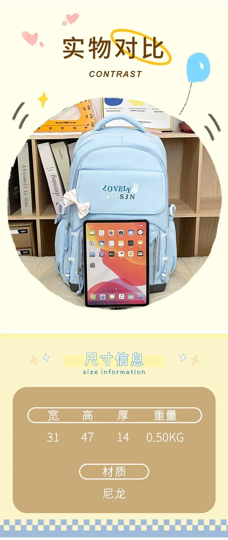 Tas Ransel Wanita Bahan Oxford Polos Warna Biru Bentuk Kotak Tali Lebar Model Import