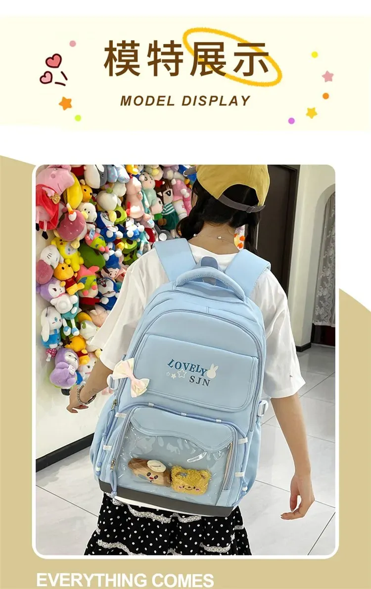 Tas Ransel Wanita Bahan Oxford Polos Warna Biru Bentuk Kotak Tali Lebar Model Import