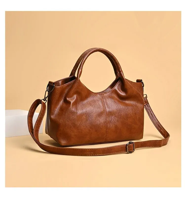 Tas Selempang Wanita Bahan PU Sintetis Polos Bentuk Kotak Tali Panjang Resleting Warna Cokelat