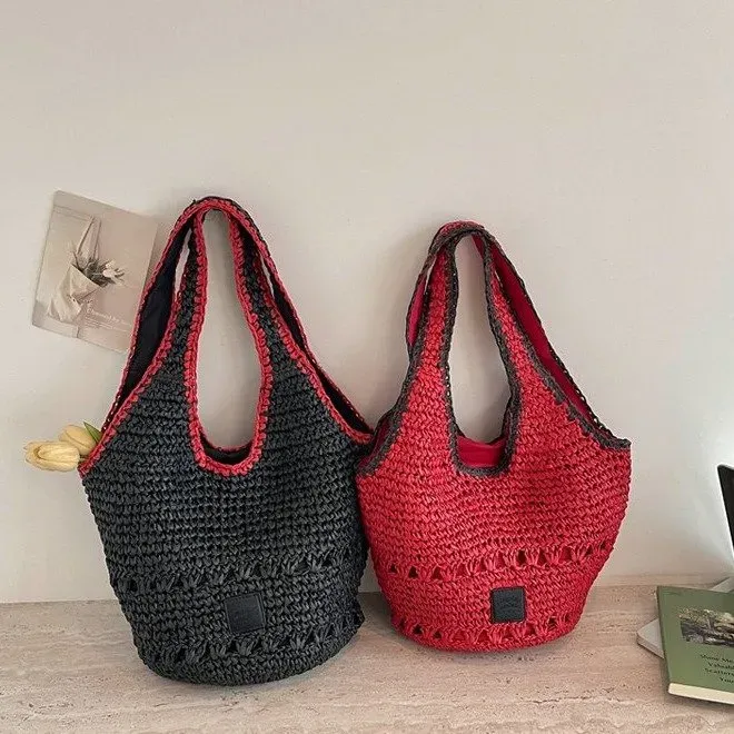 Tas Selempang Wanita Bahan PU Sintetis Tekstur Anyam Bentuk Kotak Tali Panjang Grosir Import