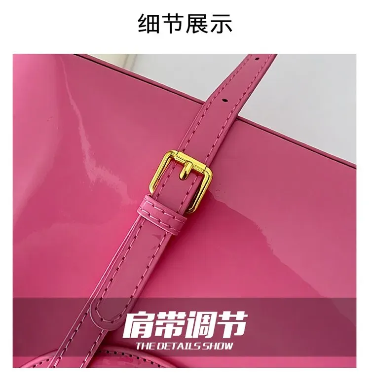 Tas Selempang Wanita Bahan PU Sintetis Polos Warna Pink Bentuk Kotak Tali Lebar Grosir Import