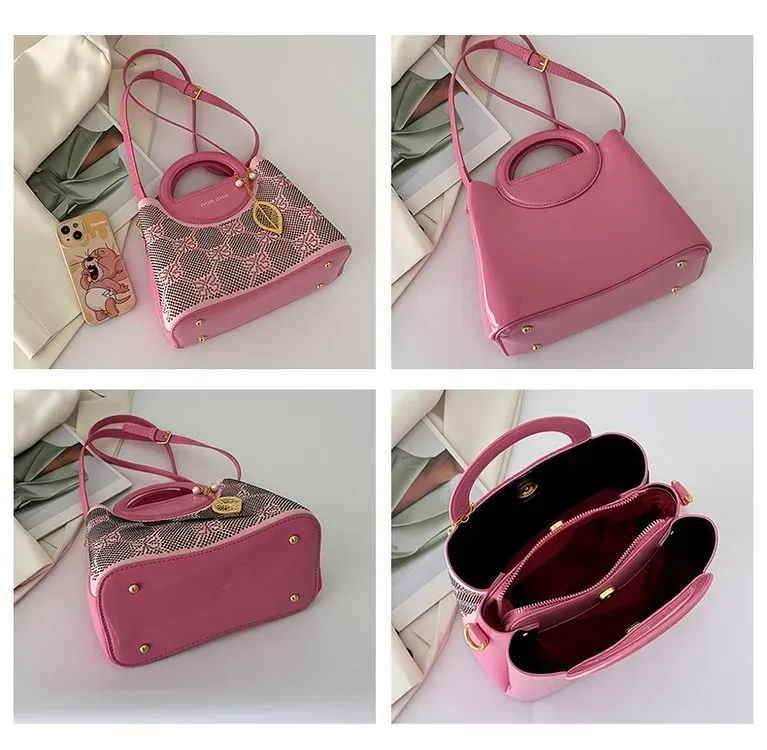 Tas Selempang Wanita Bahan PU Sintetis Polos Warna Pink Bentuk Kotak Tali Lebar Grosir Import