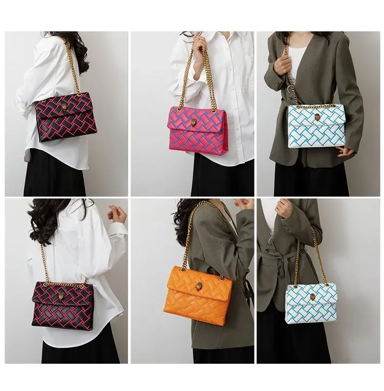 Tas Selempang Wanita Bahan PU Sintetis Motif Print Warna Pink Bentuk Kotak Tali Koleksi