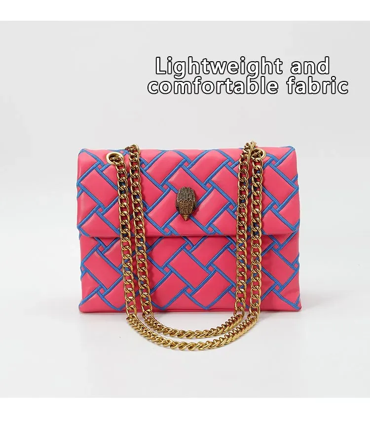 Tas Selempang Wanita Bahan PU Sintetis Motif Print Warna Pink Bentuk Kotak Tali Koleksi
