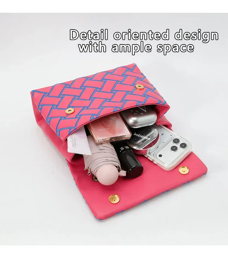 Tas Selempang Wanita Bahan PU Sintetis Motif Print Warna Pink Bentuk Kotak Tali Koleksi
