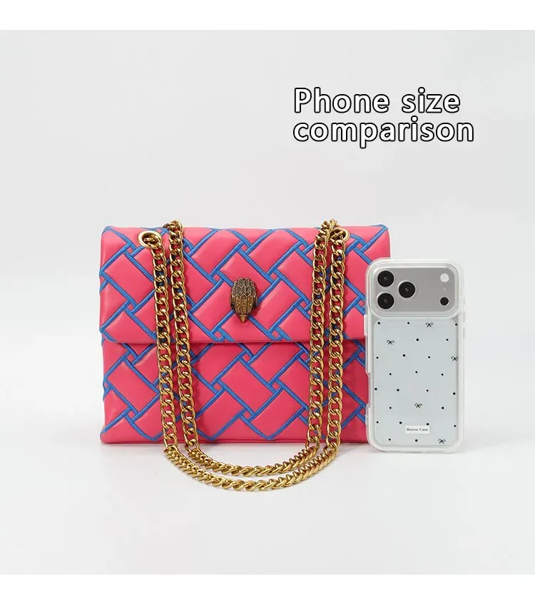 Tas Selempang Wanita Bahan PU Sintetis Motif Print Warna Pink Bentuk Kotak Tali Koleksi