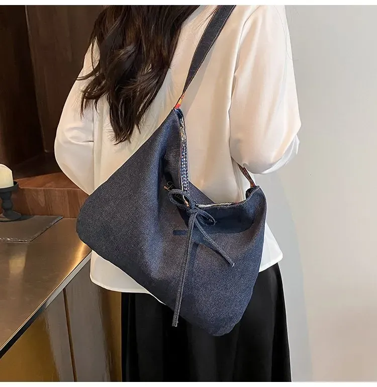 Tas Selempang Wanita Bahan PU Sintetis Polos Warna Biru Bentuk Kotak Tali Serut Grosir Import