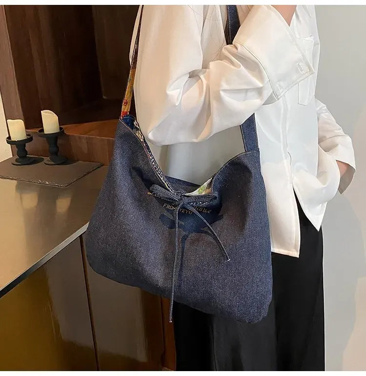 Tas Selempang Wanita Bahan PU Sintetis Polos Warna Biru Bentuk Kotak Tali Serut Grosir Import