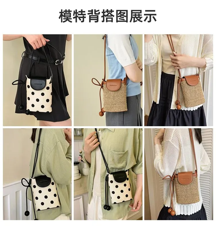 Tas Selempang Wanita Bahan PU Sintetis Motif Polkadot Bentuk Kotak Tali Panjang Resleting