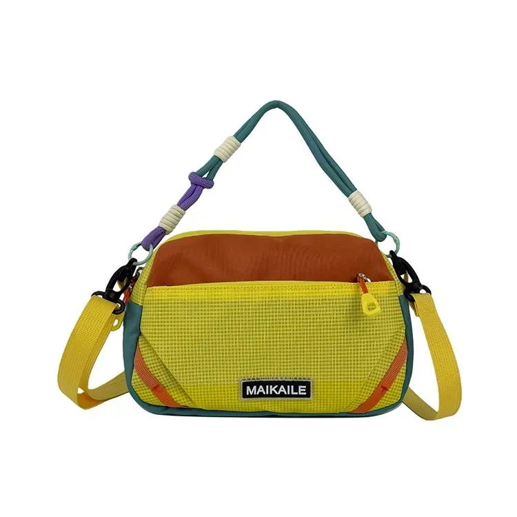 Tas Selempang Wanita Bahan Nylon Motif Print Warna Hijau Bentuk Kotak Tali Grosir Import
