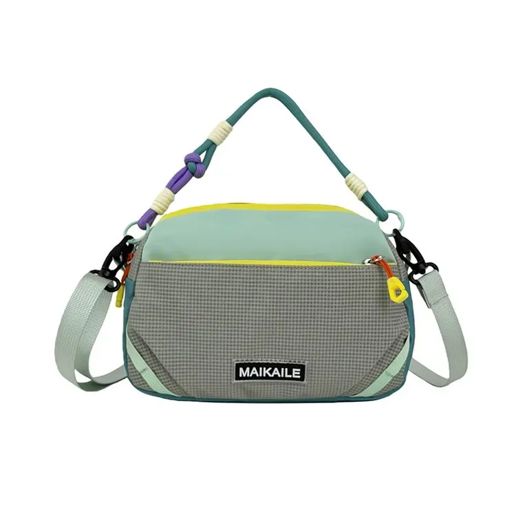Tas Selempang Wanita Bahan Nylon Motif Print Warna Hijau Bentuk Kotak Tali Grosir Import