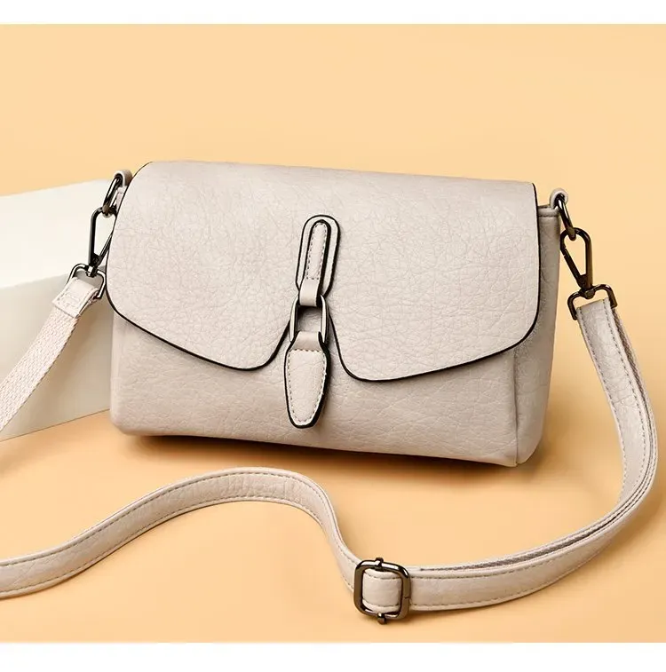 Tas Selempang Wanita Bahan PU Sintetis Tekstur Anyam Bentuk Kotak Tali Panjang Model Flap