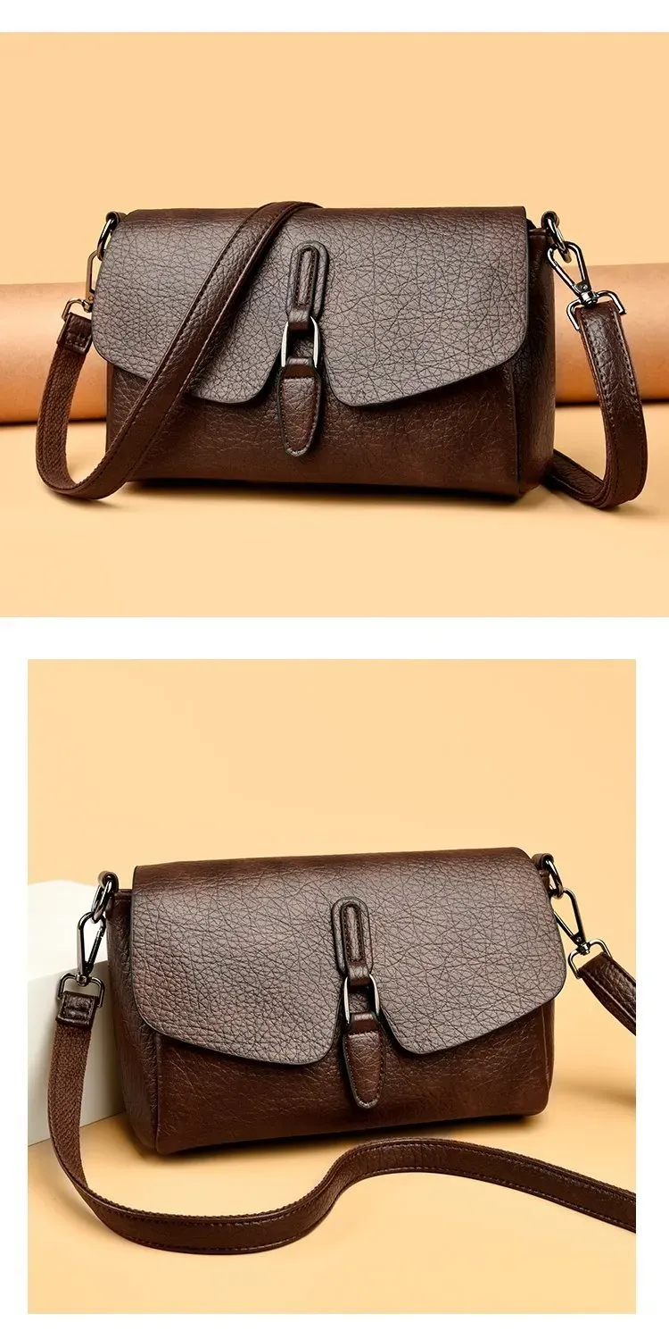 Tas Selempang Wanita Bahan PU Sintetis Tekstur Anyam Bentuk Kotak Tali Panjang Model Flap