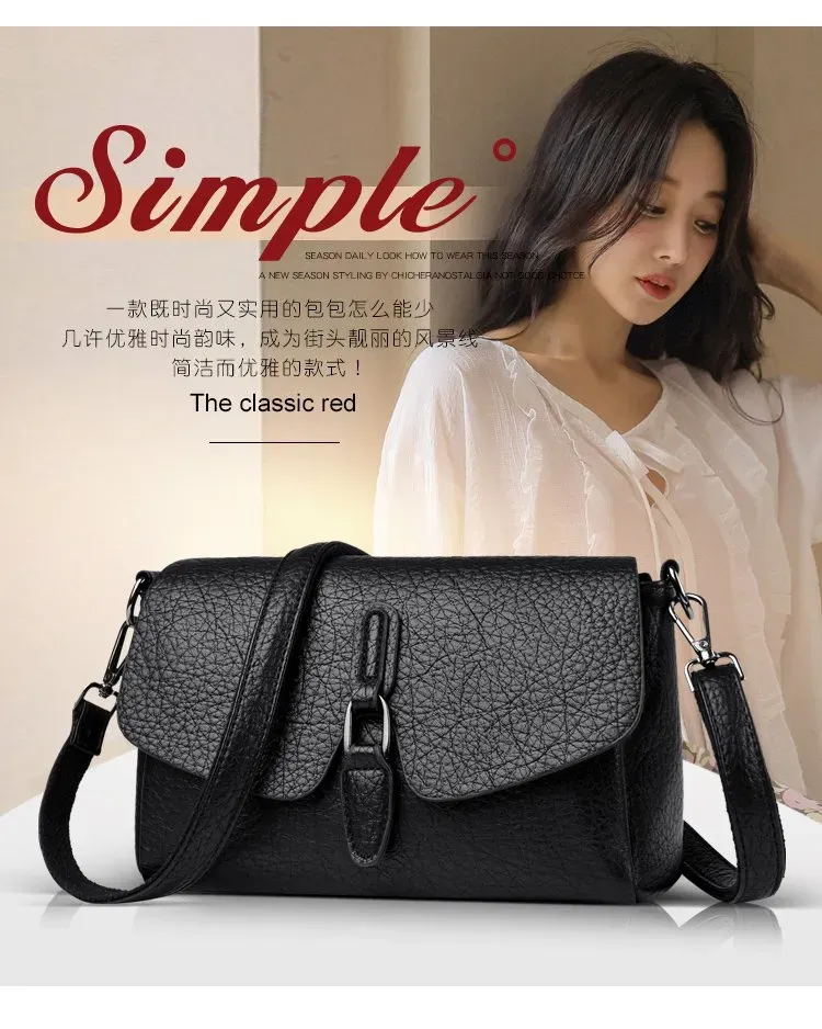 Tas Selempang Wanita Bahan PU Sintetis Tekstur Anyam Bentuk Kotak Tali Panjang Model Flap