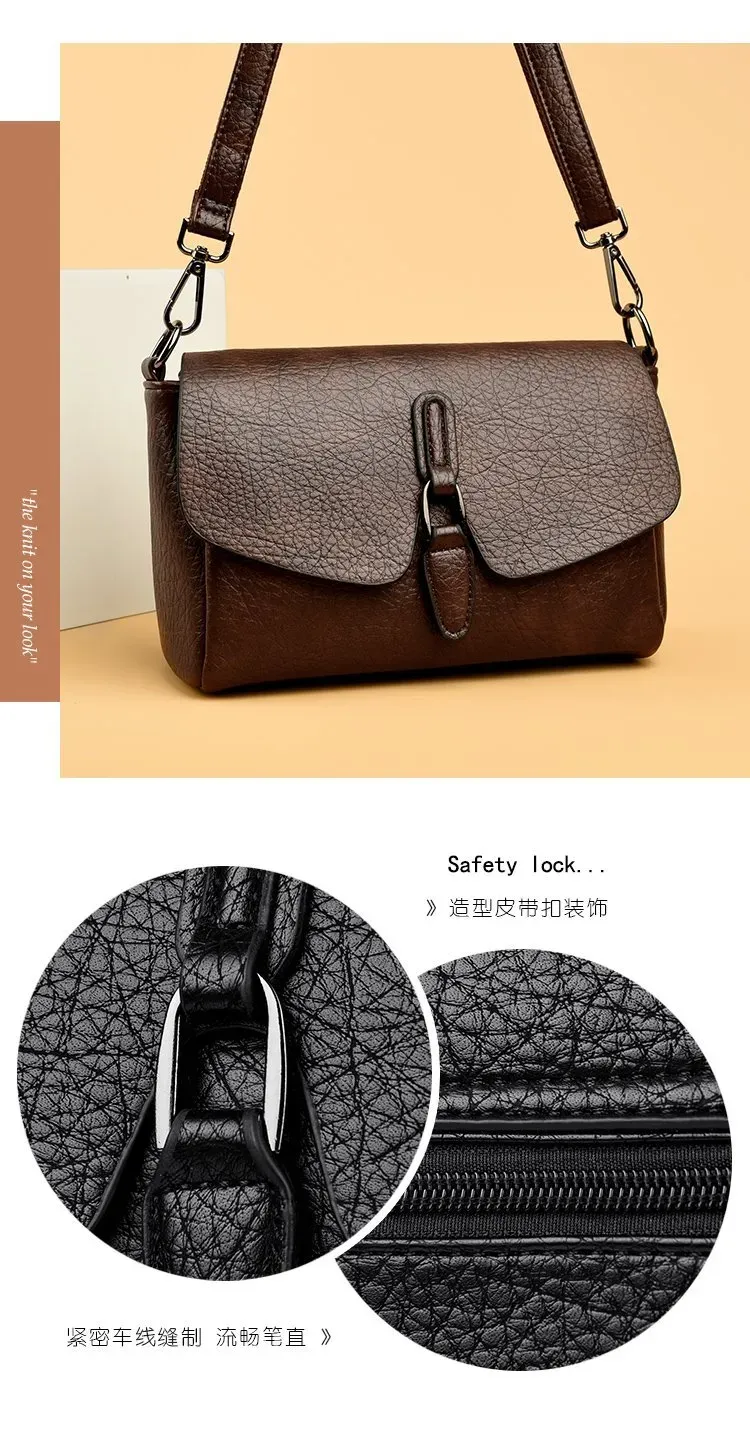 Tas Selempang Wanita Bahan PU Sintetis Tekstur Anyam Bentuk Kotak Tali Panjang Model Flap