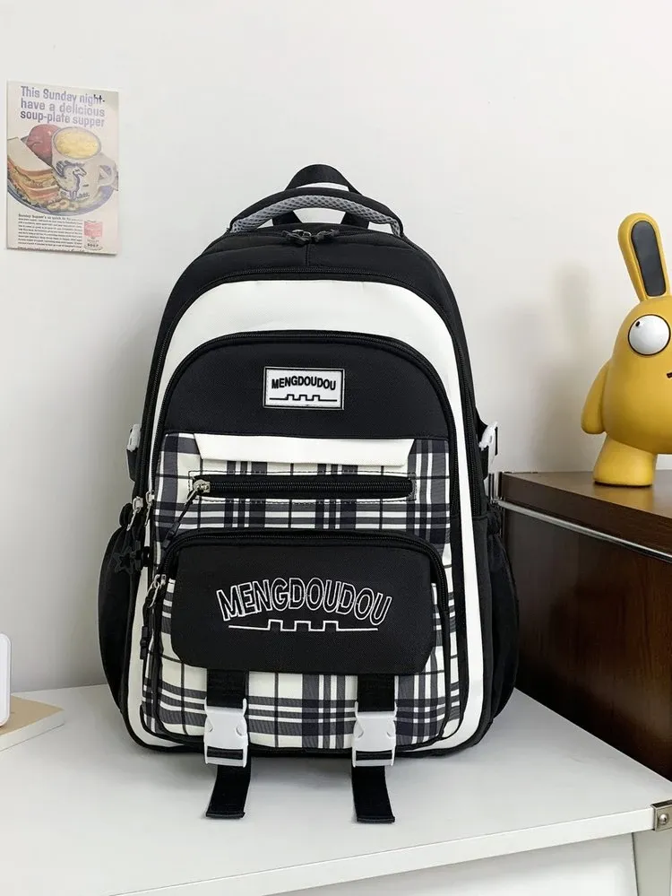 Tas Ransel Wanita Bahan Oxford Polos Warna Hitam Bentuk Kotak Tali Lebar untuk Jualan Online